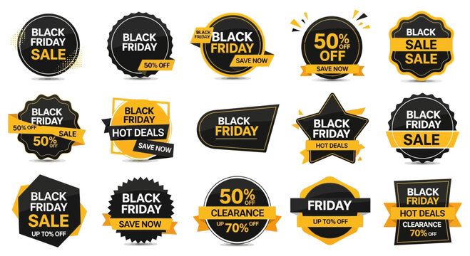 Black Friday Sale Labels: Discounts, Hot Deals, Clearance, 50% Off Offers