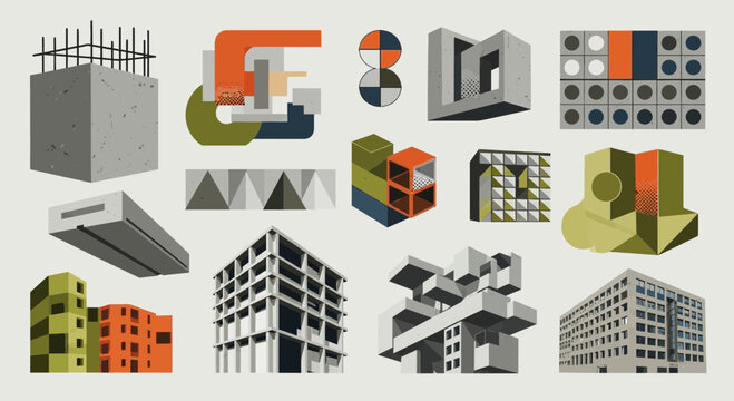 Abstract Architectural Elements and Buildings, Geometric Shapes, Modern Design