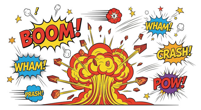 Explosion Comic Book Style Sound Effects BOOM WHAM CRASH POW PRASH