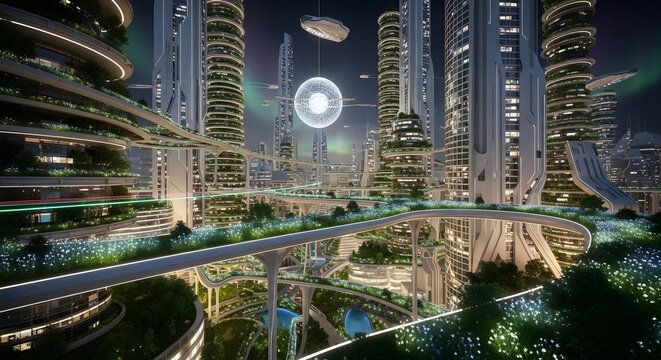 Futuristic cityscape with sleek skyscrapers 3.