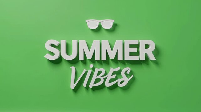 White 3D text "SUMMER VIBES" with sunglasses icon on a bright green background.