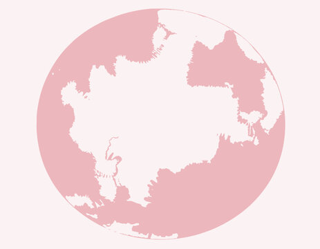 Eine minimalistische rosa Illustration der Weltkugel mit stilisierten Kontinenten auf einem hellrosa Hintergrund f&uuml;r modernes Grafikdesign.