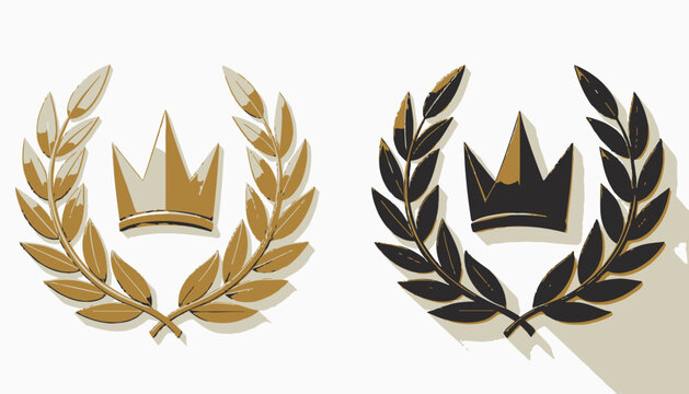 Zwei elegante Embleme bestehend aus einem Lorbeerkranz und einer Krone in Gold und Schwarz f&uuml;r Auszeichnungen, Urkunden und exklusive Logos.