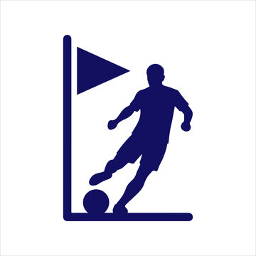 Soccer player silhouette taking a corner kick on a white background.