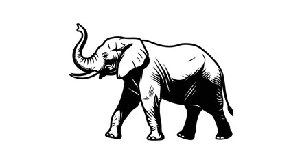 Fototapeta premium Majestic elephant gracefully walking with its trunk raised high in the air.