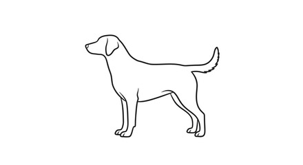 Fototapeta premium Simple line drawing of a dog standing on its four legs with tail up.