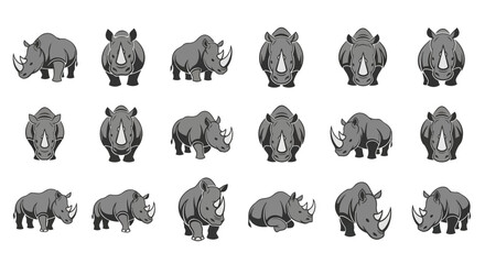 Collection of various rhino poses. © yaraa