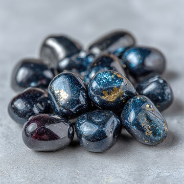 Pile of Tumbled Blue Goldstone Sparkling Synthetic Gemstones for Healing and Crafts.