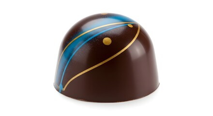 Fototapeta premium A single, elegantly decorated chocolate truffle with a smooth, glossy finish