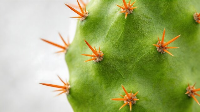 Closeup of a green cactus with orange spines