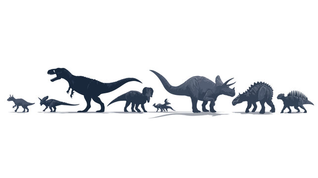 Group of Dinosaur Silhouettes Including T-Rex and Triceratops for Prehistoric Illustration Set