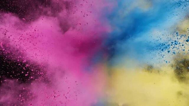Abstract colorful powder explosion on black background