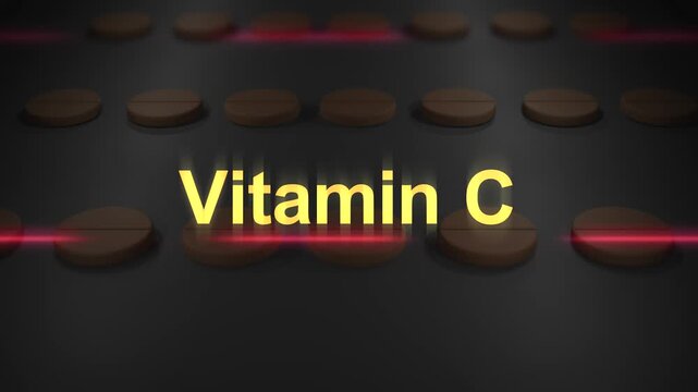Typography over Chewable Pills on Conveyor Belt - Vitamin C