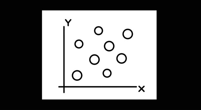 A scatter plot with scattered circles on an x-y axis