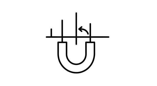U-shaped magnet with vertical lines and a curved arrow