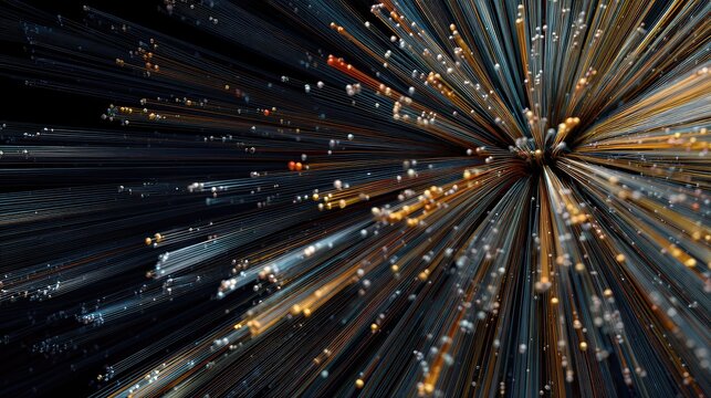 Abstract explosion of vibrant light beams radiating in multiple directions creating a dynamic and energetic visual effect in a dark background space