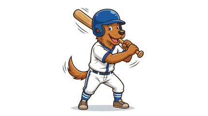 Cute Dog Baseball Player Mascot Character in Batting Pose Holding a Wooden Bat Illustration
