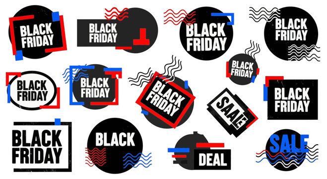 Black Friday Sale Labels and Badges - Graphic Design Elements for Retail Promotions
