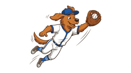 Naklejka premium Energetic Cartoon Dog Baseball Mascot Catching a Ball in Mid-Air Illustration