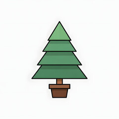 Fototapeta premium A stylized, cartoonish illustration of a green evergreen tree in a brown pot, set against a white background.