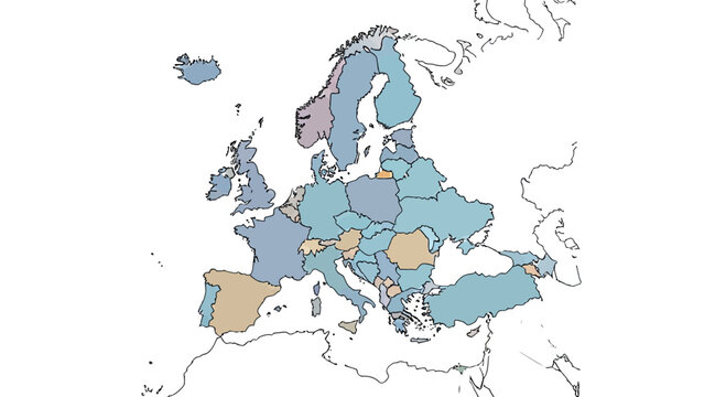 Europe map with colored countries showing data distribution, infographic concept