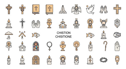 Obraz premium Christianity Icons Set: Religious Symbols, Faith, and Spirituality Collection