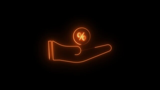 Percent in hands in Neon style. drawing. Percent sign. motion graphic.glowing neon Animated by hand icon with, Profit high growth percent icon, stocks.4k