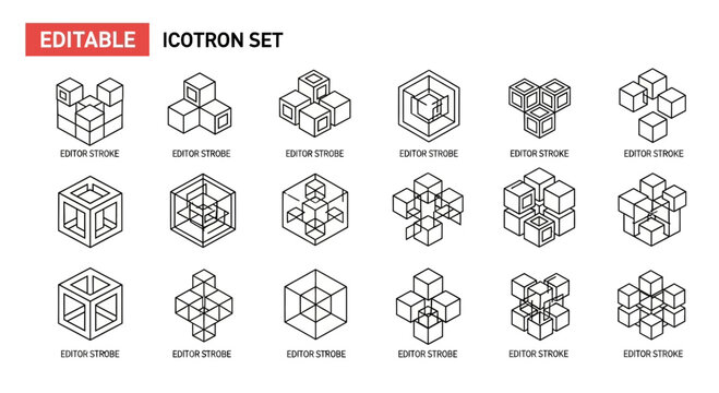 Isometric Cube Structures Set: Abstract Geometric Icons and Building Blocks