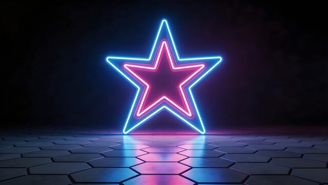 Neon star on hexagonal floor