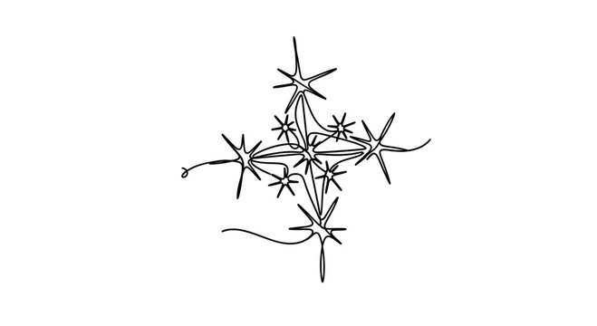 A central cluster of connected, abstract starburst shapes