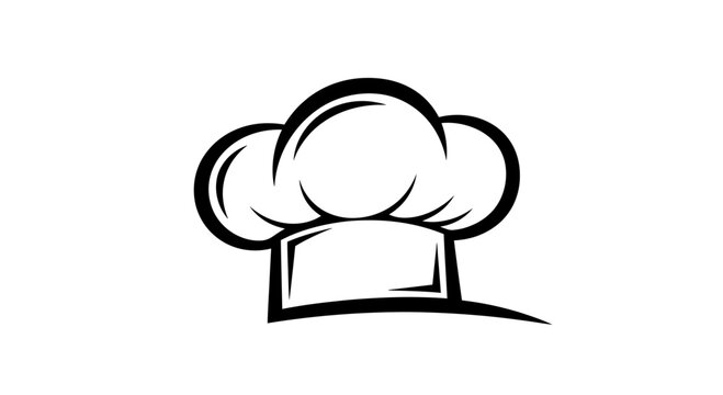Stylized black chef's hat with curved brim on a white background