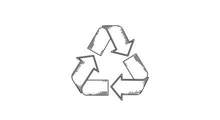 Obraz premium Black and white line art recycling symbol with dashed lines on arrows