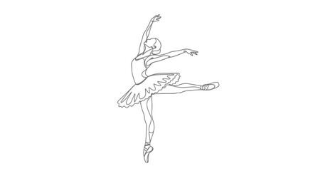 Elegant ballerina in graceful pose, rendered in minimalist single-line art © gudangPIXEL