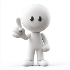 Fototapeta premium A white cartoon character giving a thumbs up on a white background, symbolizing approval and positivity in a minimalist style.