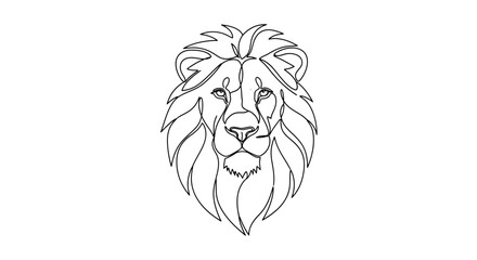 A minimalist line drawing of a lion's head with a flowing mane © gudangPIXEL