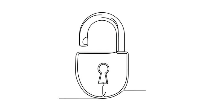 Simple line drawing of an open padlock on a white background