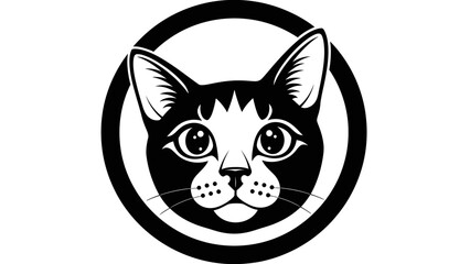 Fototapeta premium Black and White Cat Face Silhouette in Circle, Minimalist Pet Icon