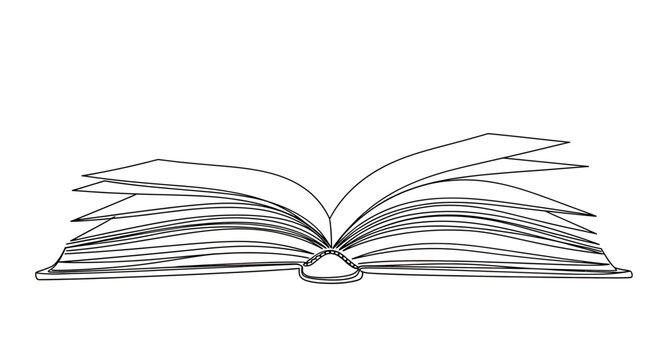 Open book with many pages fanning out, displayed against a white background
