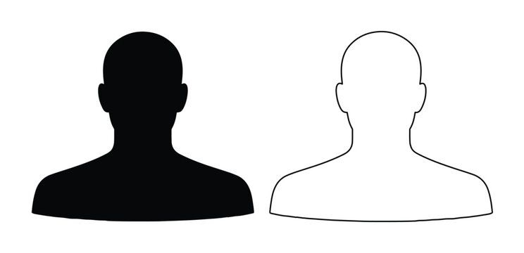 Black Silhouette and White Outline User Profile Icon Set Vector