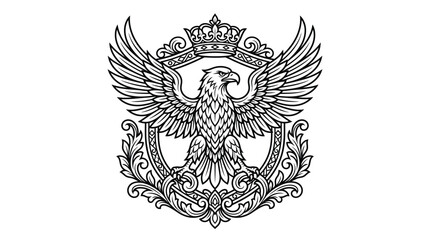 Fototapeta premium Eagle with crown and shield emblem.