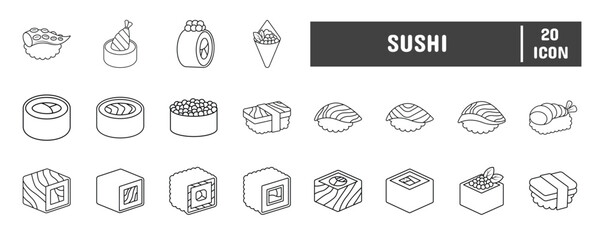 20 Sushi Line Icon Illustration Set © ahmadwil