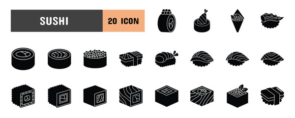 20 Sushi Glyph Icon Illustration Set © ahmadwil