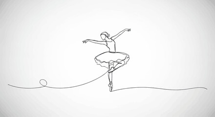 Minimalist single line drawing of a ballet dancer in a graceful pose © gudangPIXEL