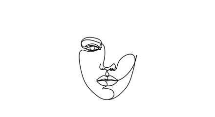 Fototapeta premium Minimalist line art portrait of a woman's face, focusing on eye and lips