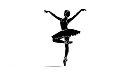Silhouette of a ballerina in a tutu and pointe shoes, arms extended © gudangPIXEL