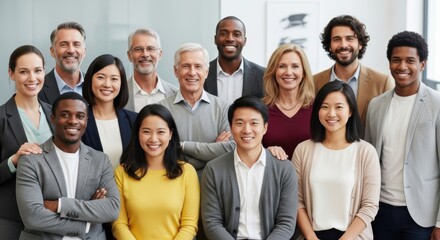 Fototapeta premium Diverse group of professional people smile together in an office environment.