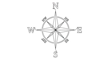 Obraz premium Minimalist line drawing of a compass rose with cardinal directions