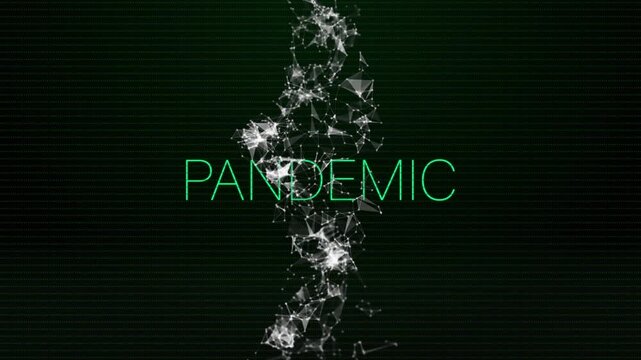 Green static sweeping starting PANDEMIC title pulsing network glowing and forming titlecard
