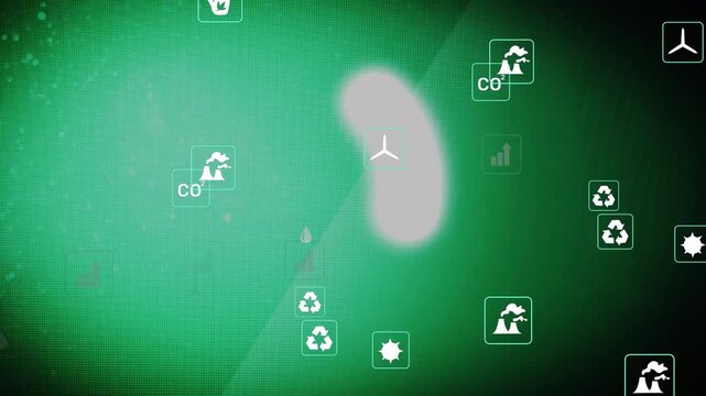 Vertical video: Rotating arc starting from smear across green UI, showing CO2 and wind icons