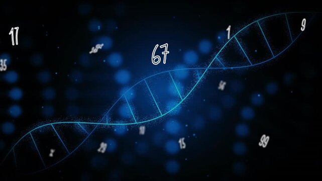 Helix emerging from right and extending center, revealing numerals and illustrating data patterns